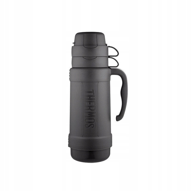 Glass thermos with two cups - black
