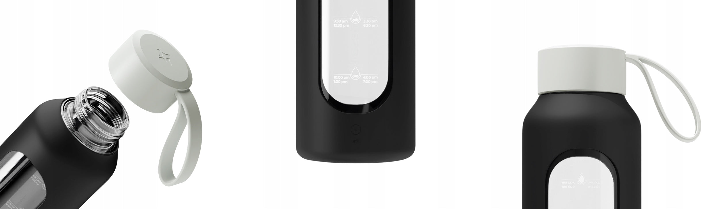 Glass water bottle 500ml sealed reusable water bottle Wessper B1 + case Color black