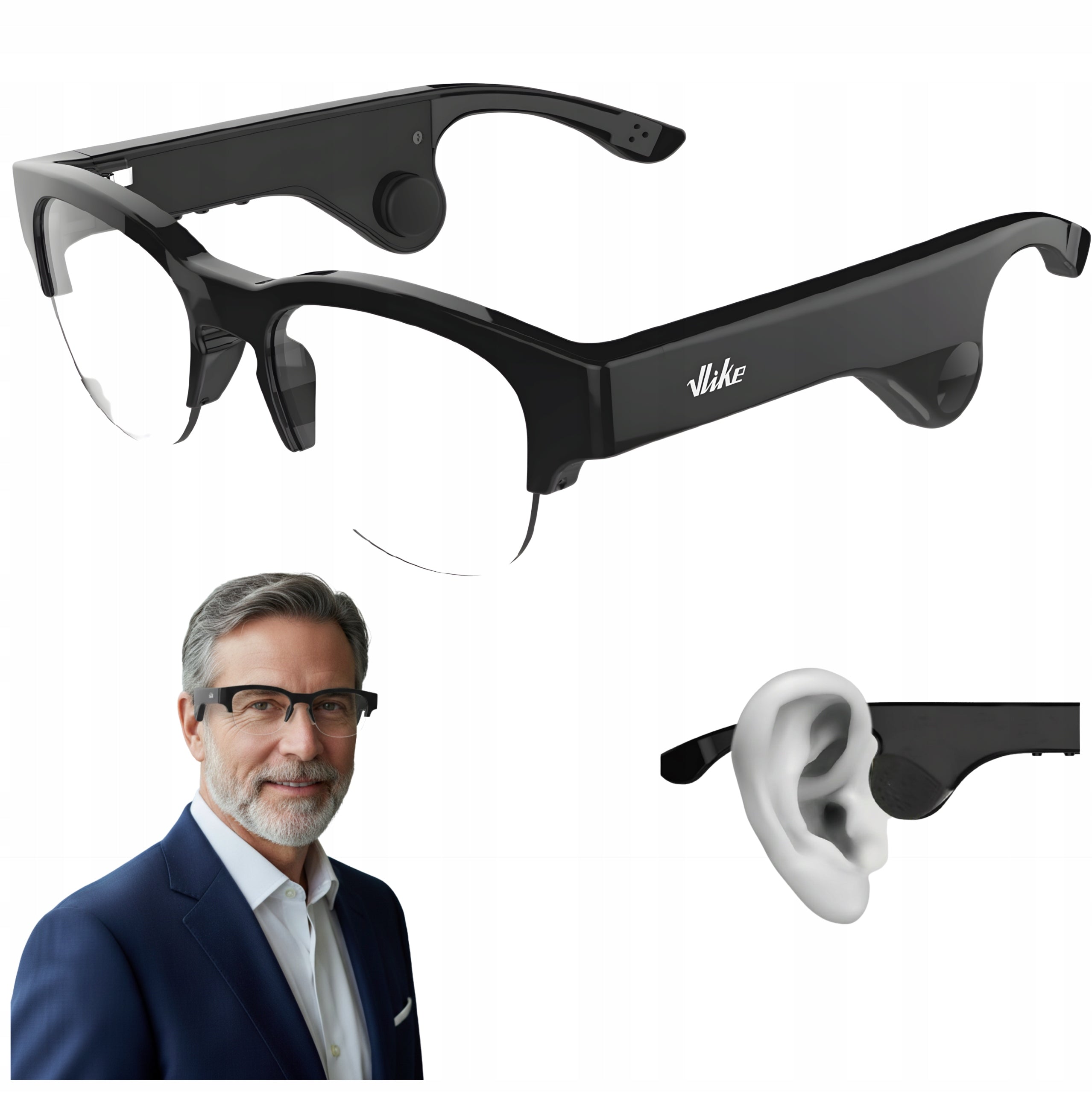 Glasses Bone Conduction Hearing Aid Discreet Premium Vlike I22L