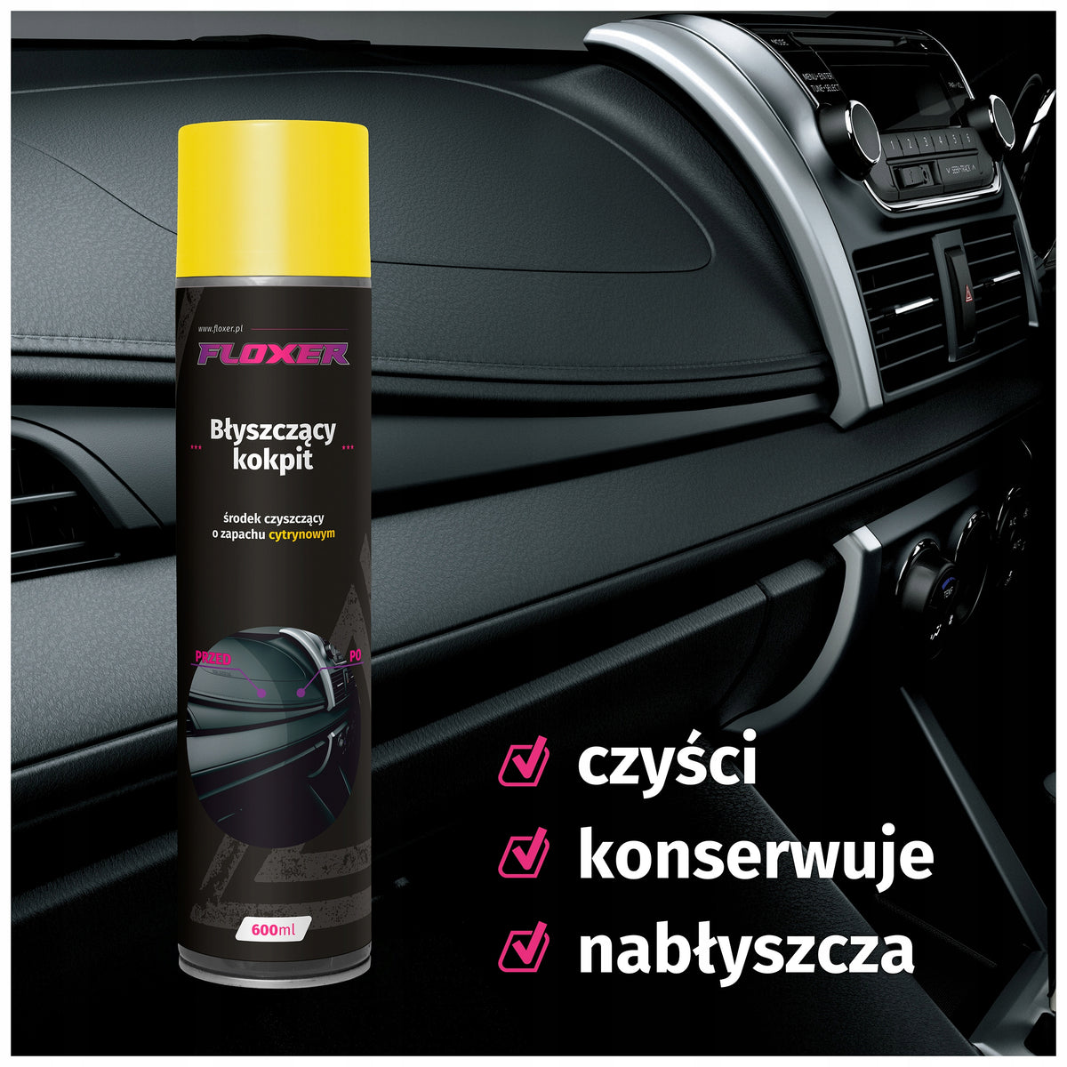 Glossy Cockpit FLOXER spray 600ml, cockpit cleaner lemon Manufacturer's catalog number spray srodek preparat do