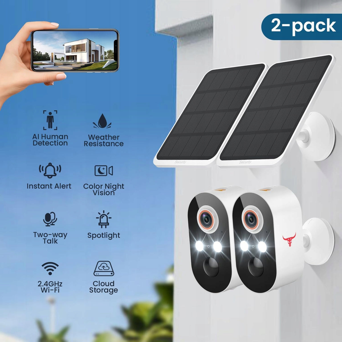 GlowPop Outdoor Camera 2 Pack Solar 1080P IP66 Manufacturer code DF220-W2
