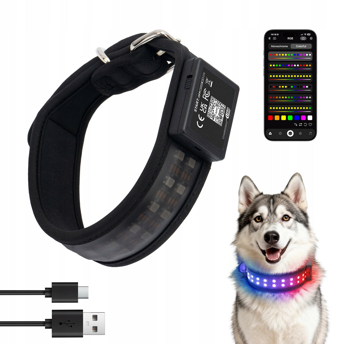 Glowing Dog Collar LED Waterproof RGB 20 Modes Dog IP65 M (41-50cm)