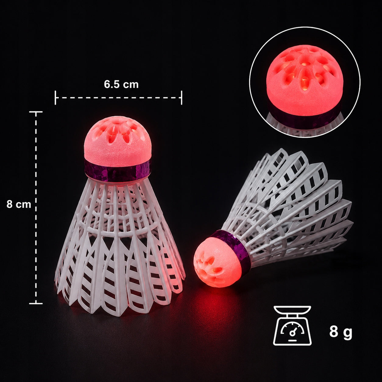 Glowing shuttlecocks for badminton nylon white 3 pcs set for summer game Packaging status original