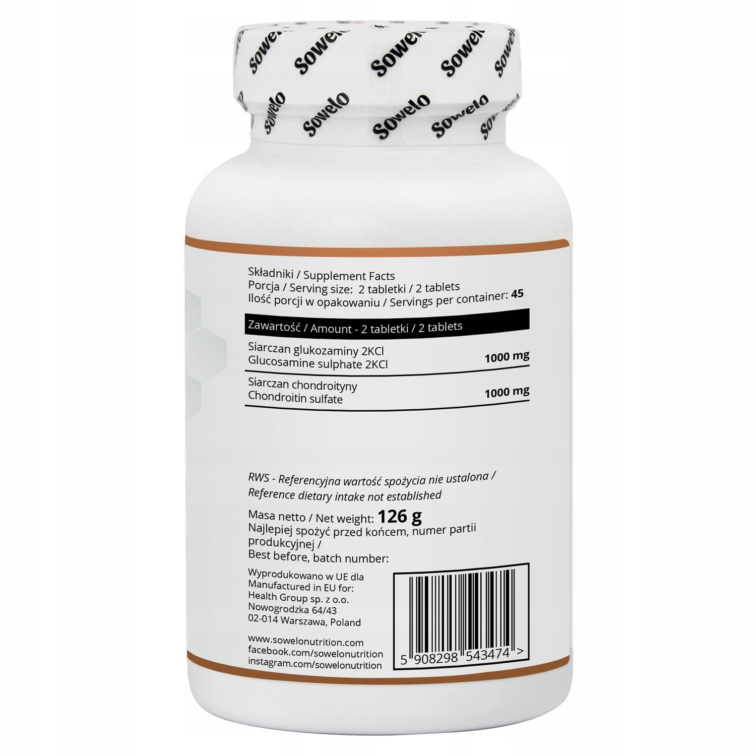 Glucosamine & Chondroitin 90 Tab – Joints, Cartilage, Regeneration – Sowelo Manufacturer code SGCH_01
