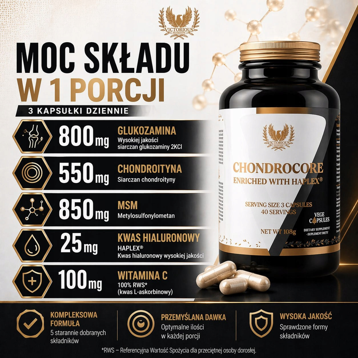 Glucosamine Chondroitin MSM Wit. C Hyaluronic Acid 120 kaps. Victorious Form capsules