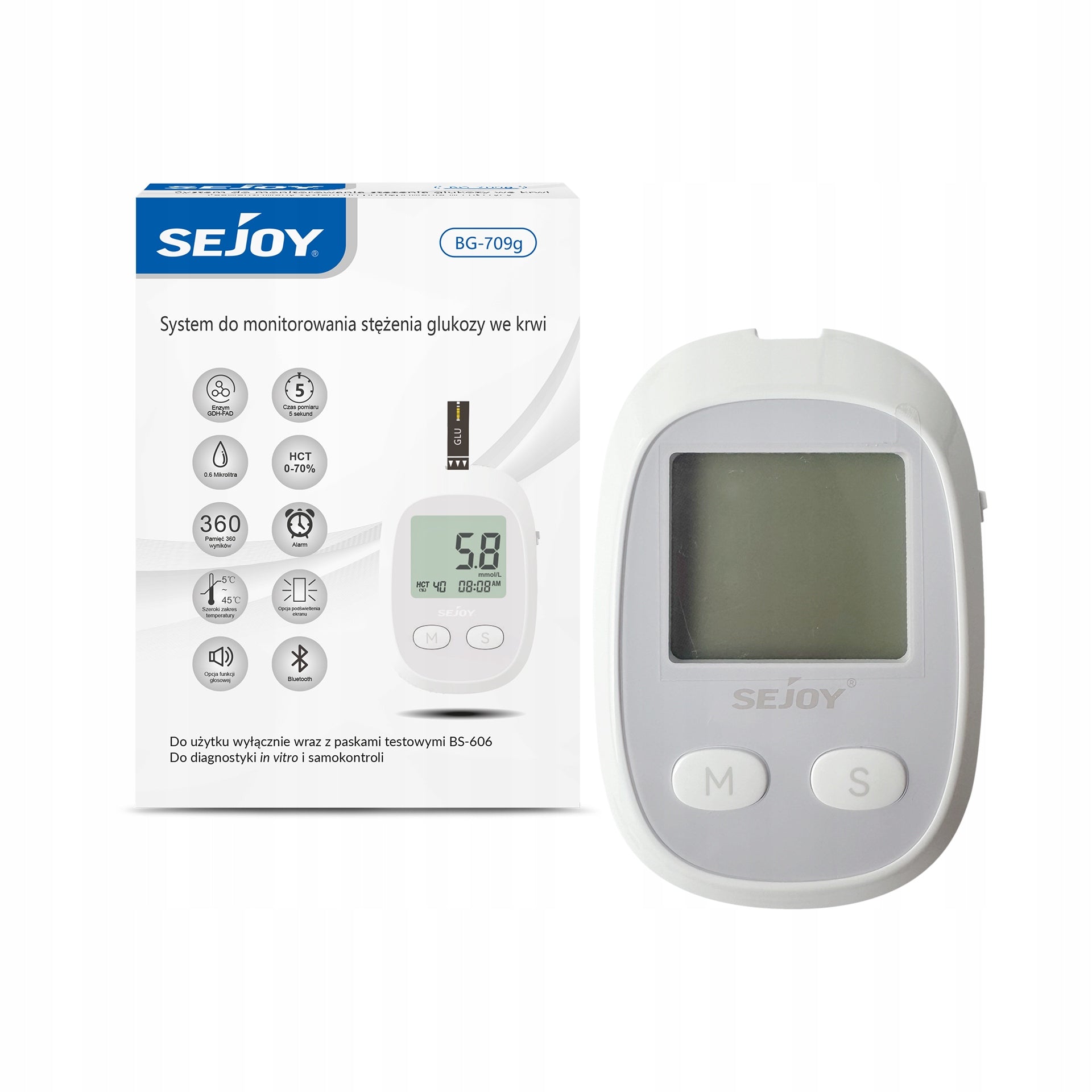 Glucose meter SEJOY blood glucose measurement, strips, lancets Packaging status original
