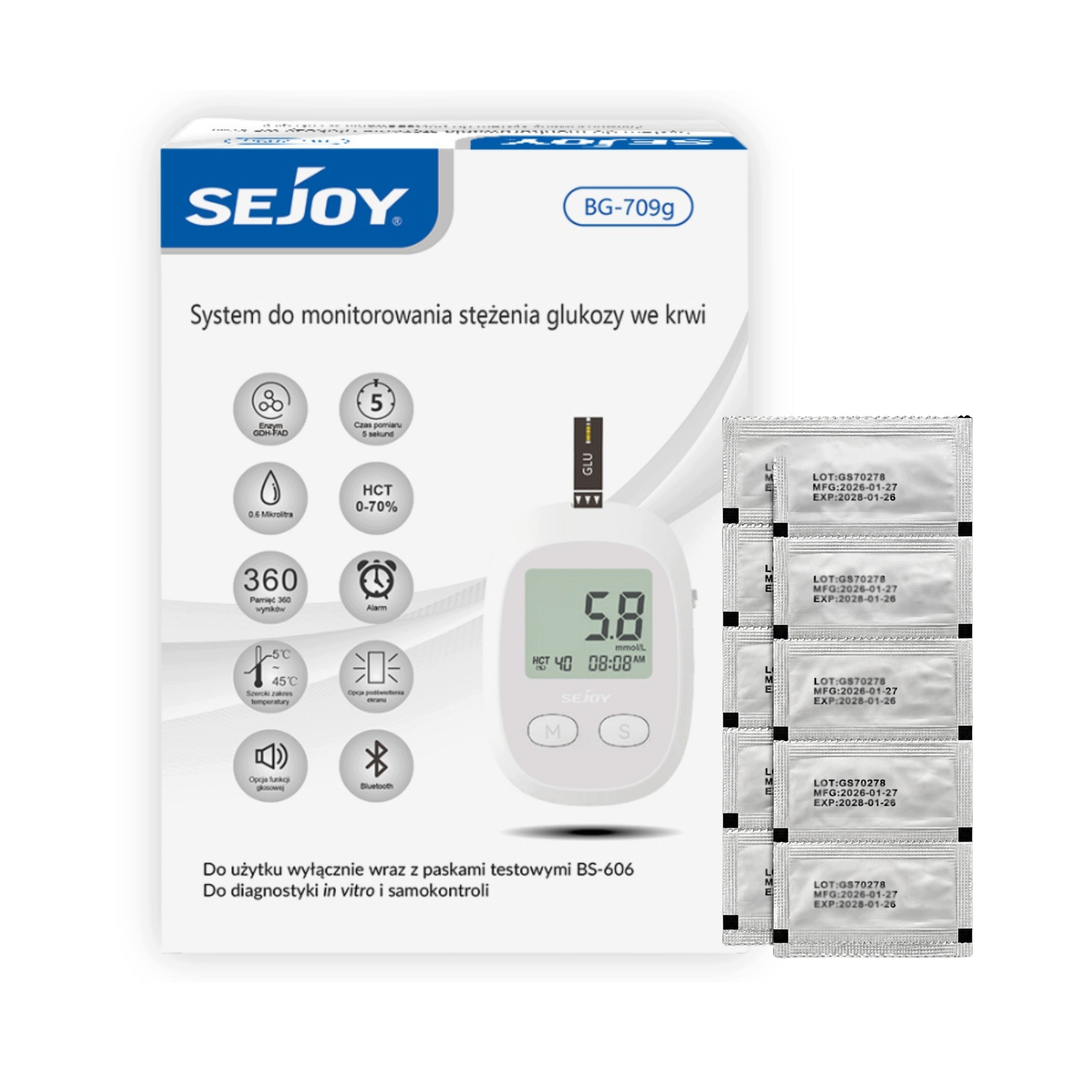 Glucose meter SEJOY blood glucose measurement, strips, lancets