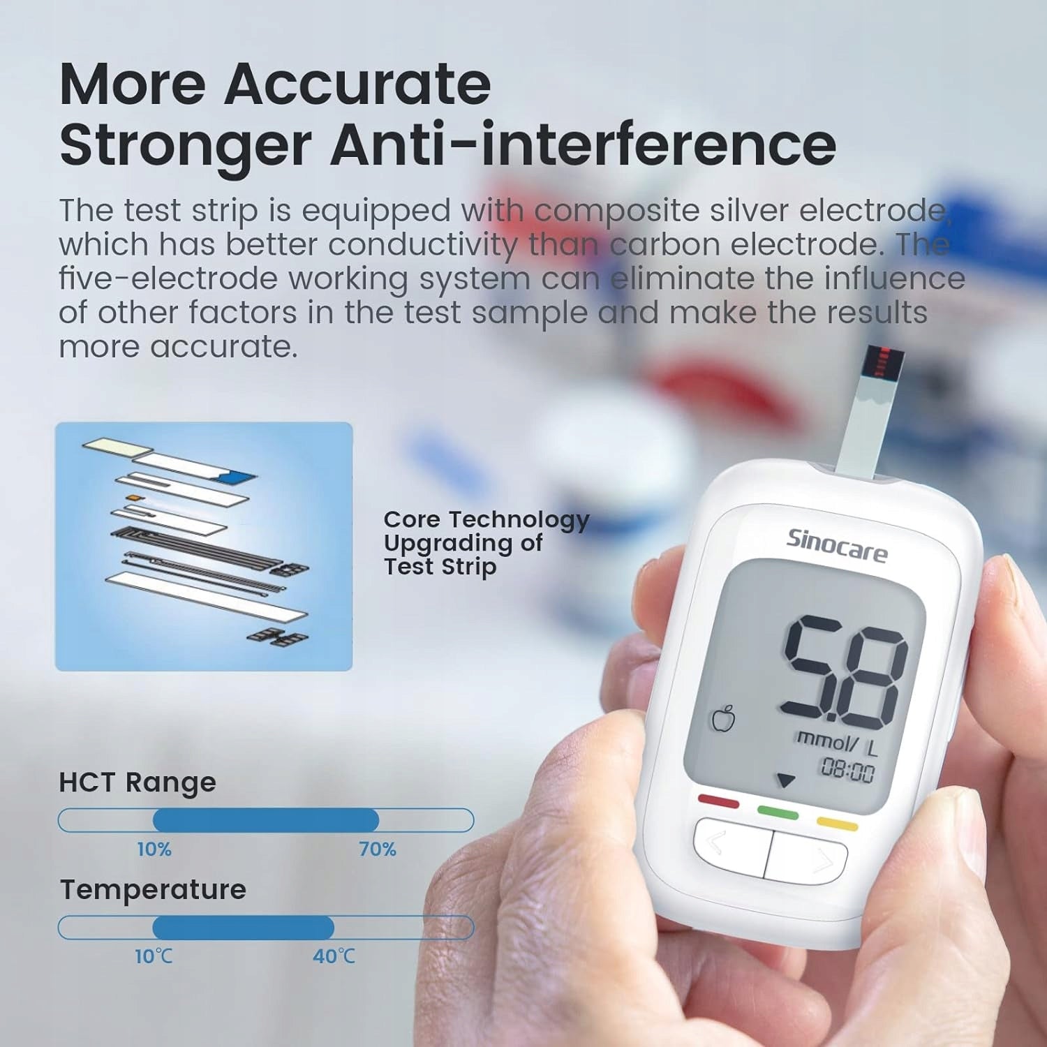 Glukometr Sinocare SAFE AQ PRO I w mg/dl z 100 paskami i 100 lancetami Medical device yes