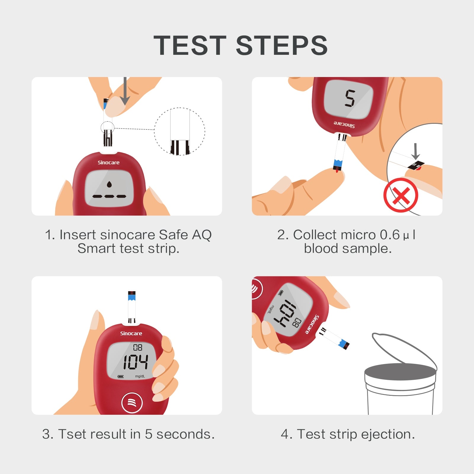 Glukometr Sinocare SAFE AQ SMART w mg/dl z 25 paskami i 25 lancetami Packaging status original