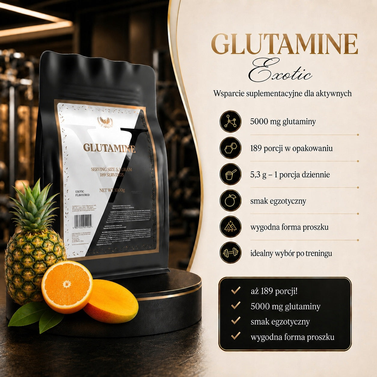 Glutamine 1000g Glutamine 1kg Exotic Gut Regeneration Victorious Expiration date at least 3 months from the date of purchase