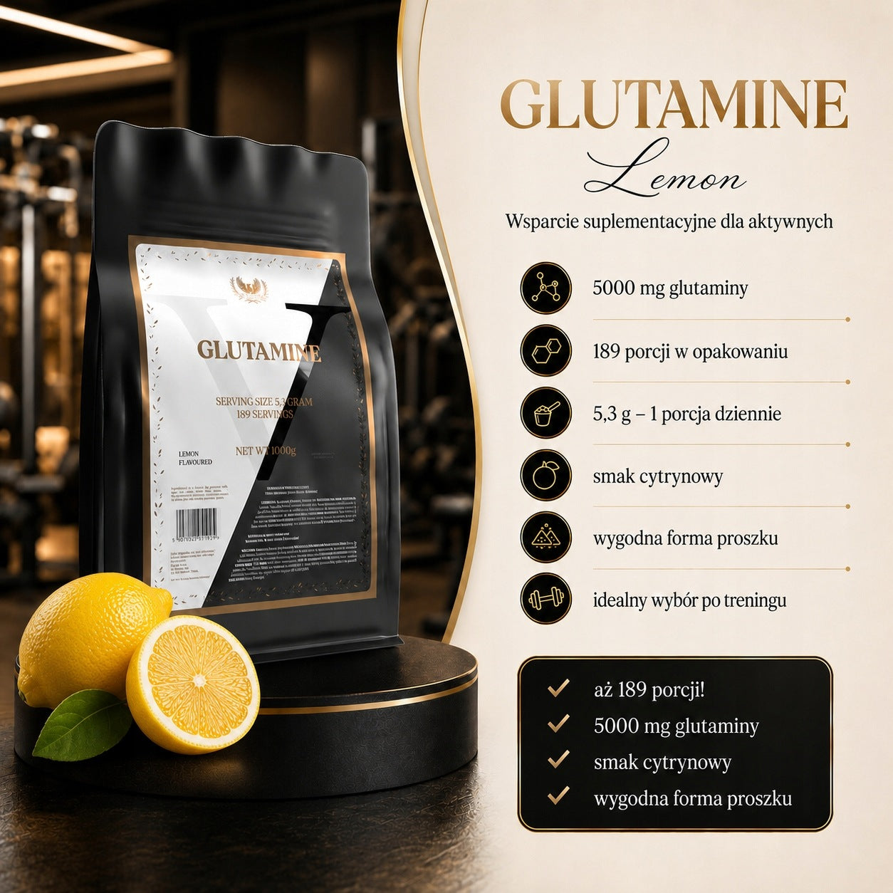 Glutamine 1000g Glutamine 1kg Regeneration Intestine Lemon Victorious Packaging status original
