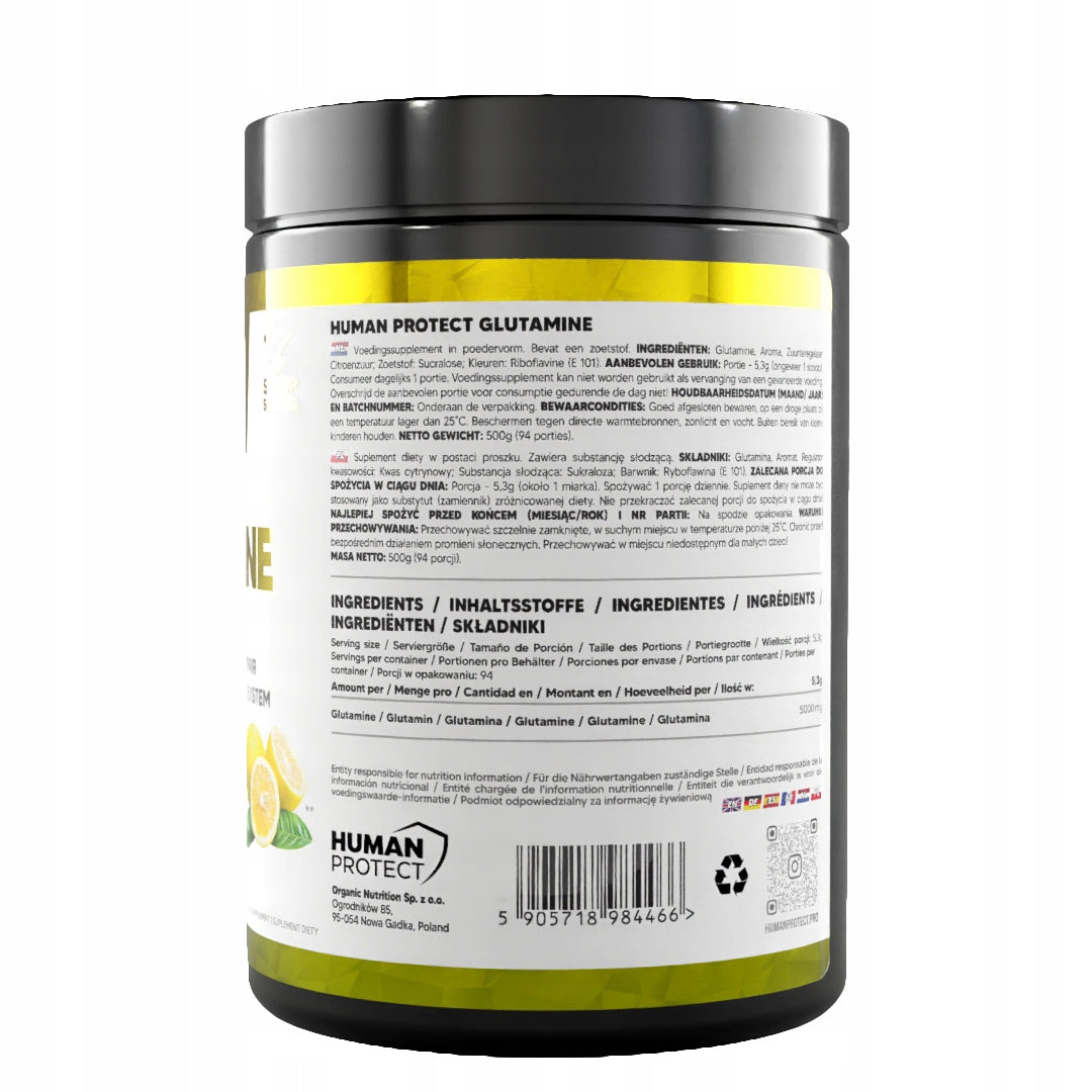 Glutamine GLUTAMINE Powder Human Protect 500 g lemon Expiration date at least six months from the date of purchase
