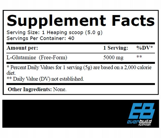 Glutamine powder Everbuild Nutrition tasteless 200 g / 40 servings Expiration date not specified