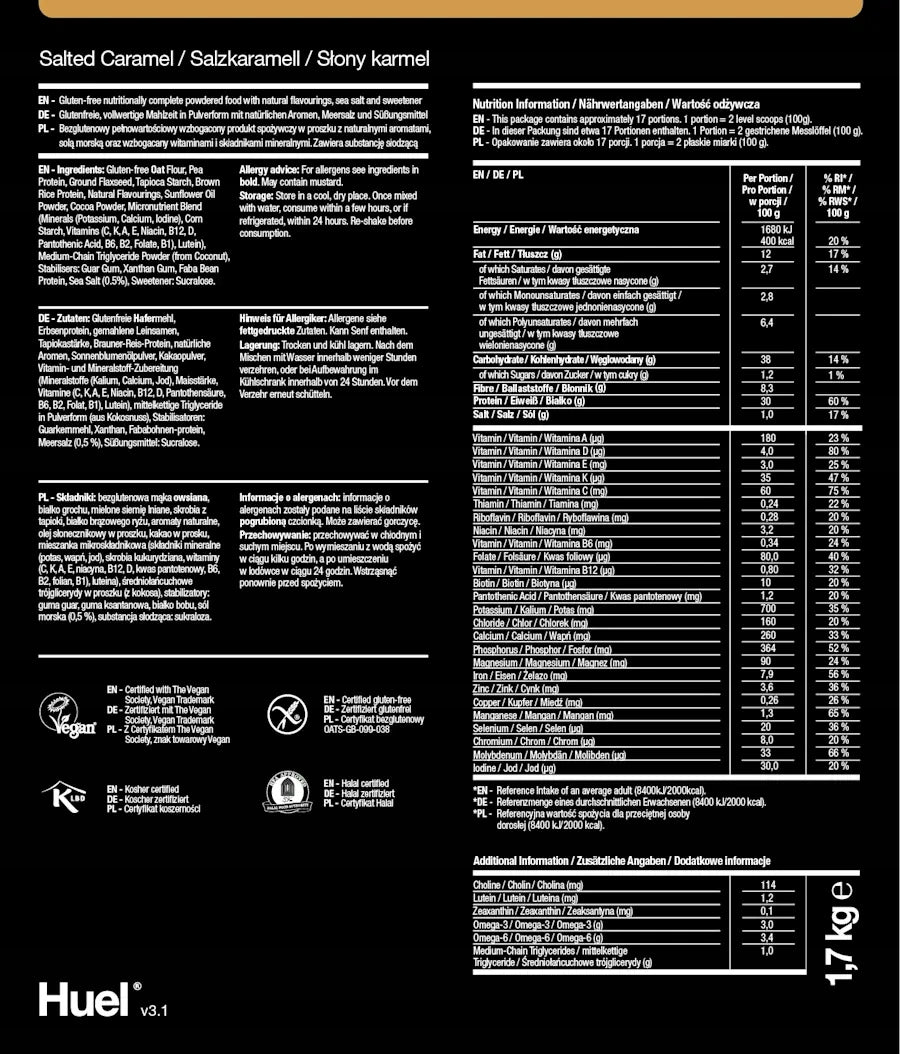 Gluten-free Huel Gluten-free - salty caramel + scoop - 17 meals Expiration date at least six months from the date of purchase