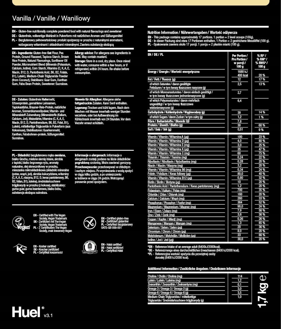 Gluten-free Huel Gluten-free - vanilla + scoop - 17 meals Expiration date at least six months from the date of purchase