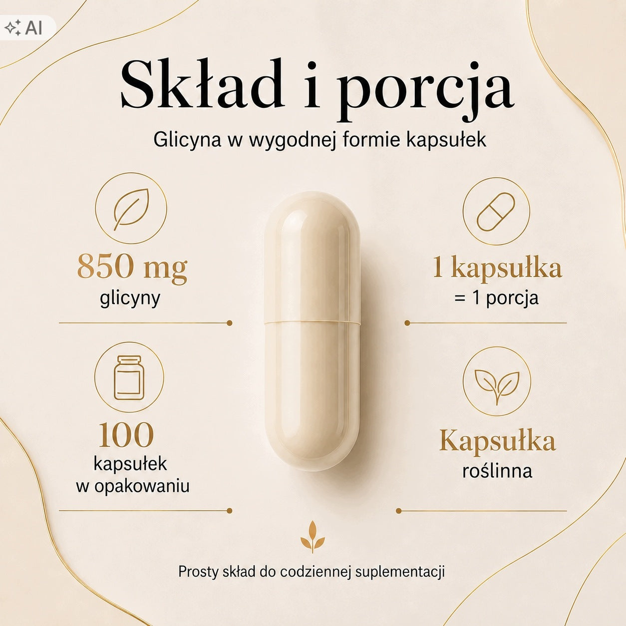 Glycine 100 capsules Glycine 850mg Sleep Stress Nervous System Victorious Packaging status original