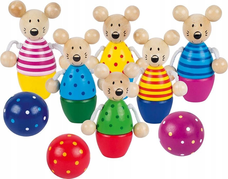 Goki Wooden Bowling with Mouse Colorful Arcade Game Bowling Color multicolor