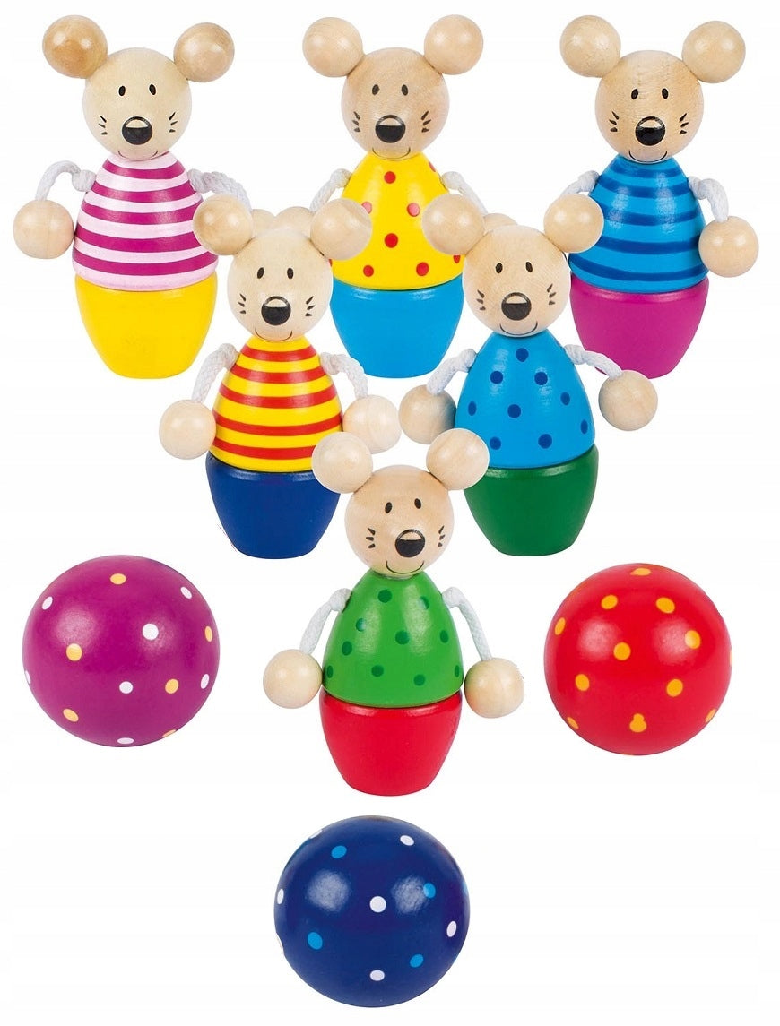 Goki Wooden Bowling with Mouse Colorful Arcade Game Bowling Manufacturer code 56943