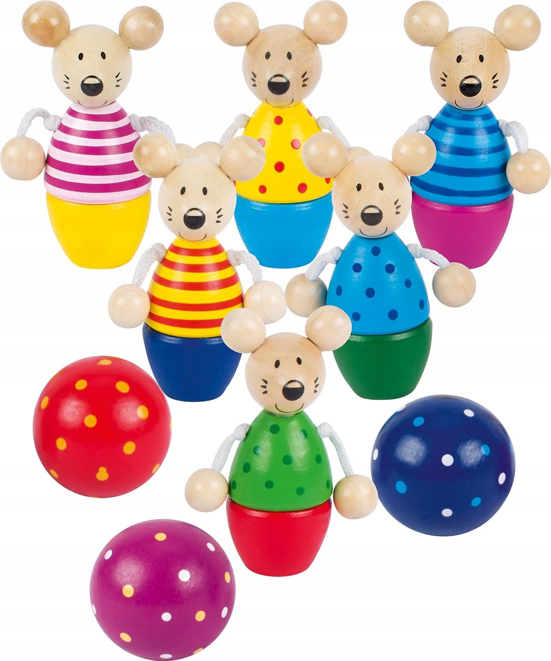 Goki Wooden Bowling with Mouse Colorful Arcade Game Bowling