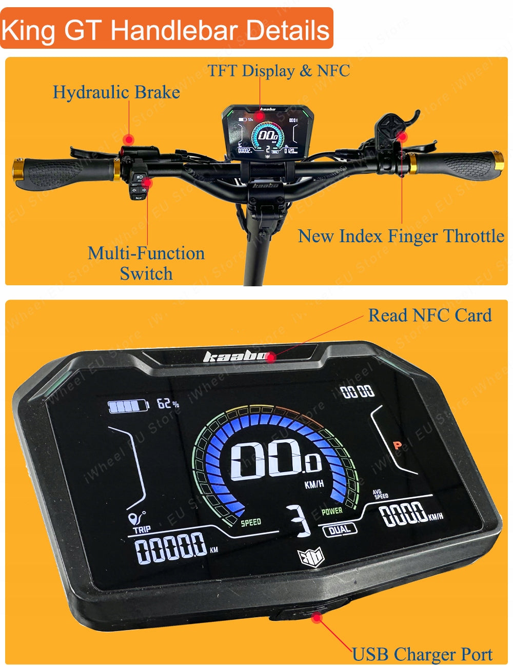 Gold Kaabo Mantis King GT 60V 24Ah Electric Scooters 1100W*2 Dual Motor Model Kaabo Mantis King GT