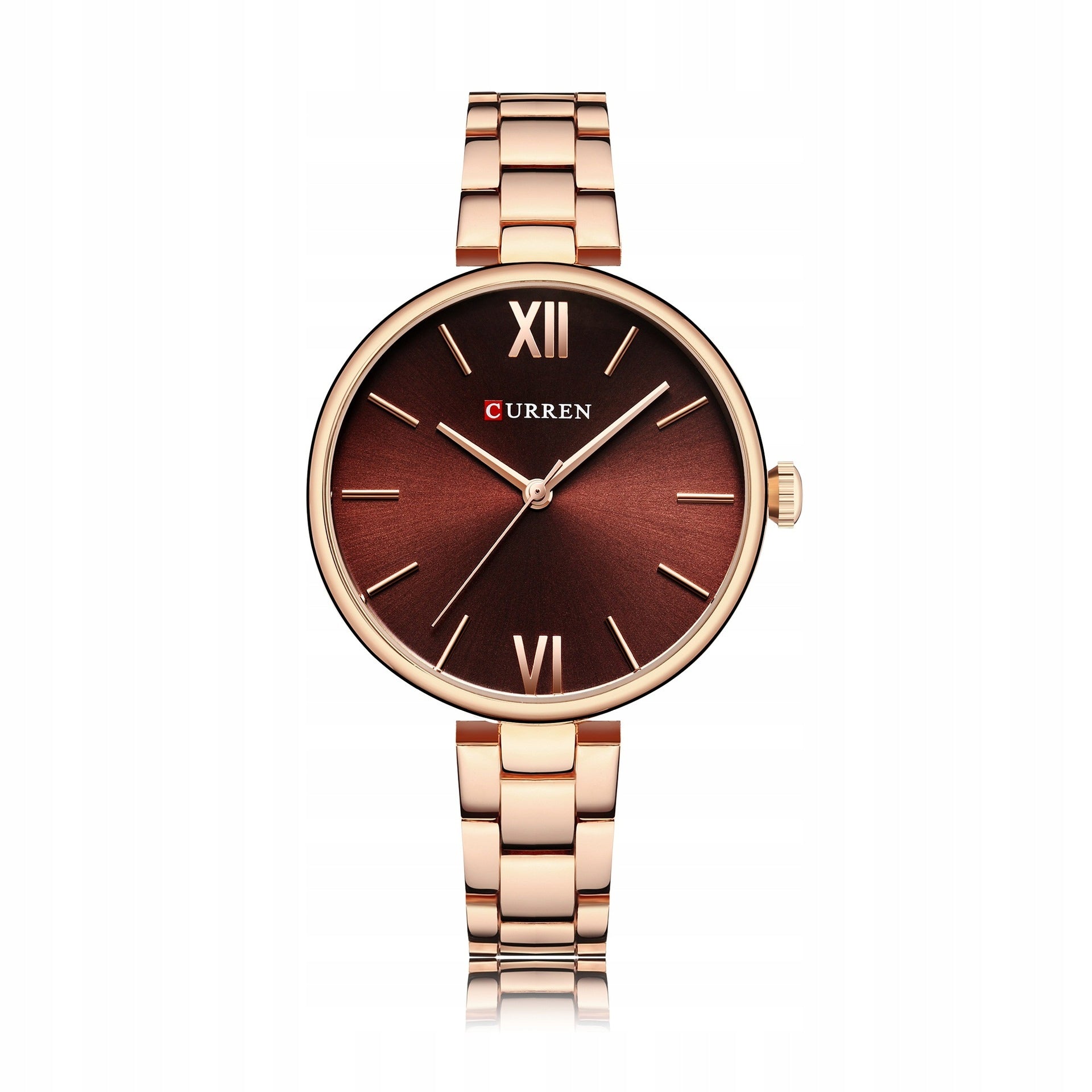 Gold Women's Watch On Bracelet CURREN Date Gift Box