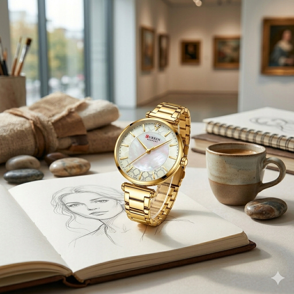 Gold Women's Watch On Bracelet Quartz CURREN Gift Box Brand Curren