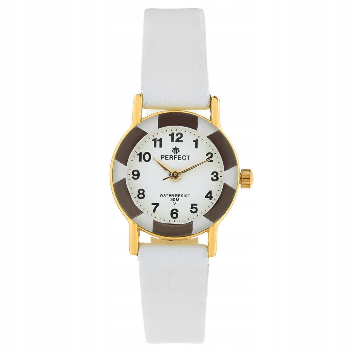 Gold children's watch with white strap PERFECT L248-01