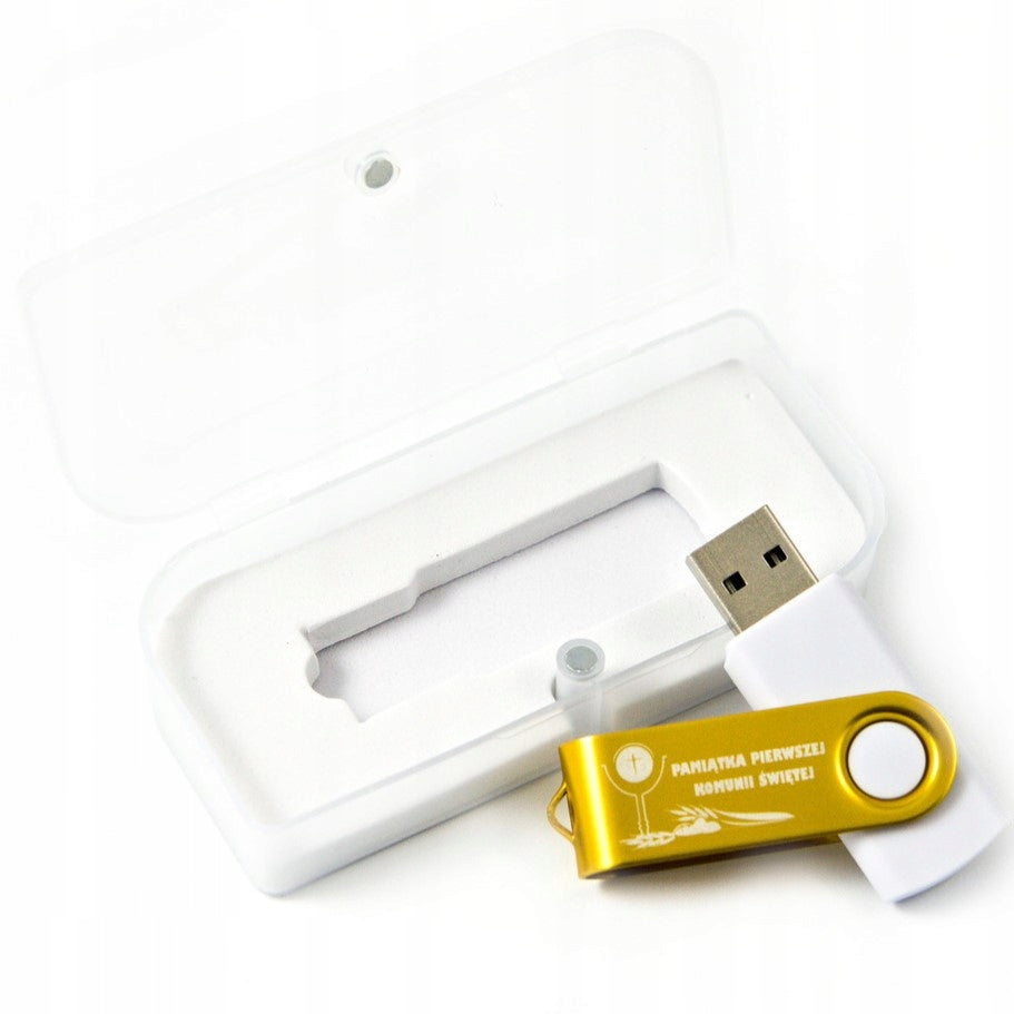 Gold flash drive and Holy Communion 2 GB USB 2.0 + BOX + communion ENGRAVING