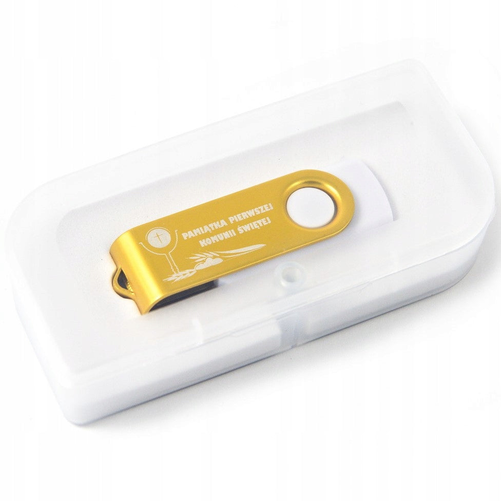 Gold flash drive and Holy Communion 64GB USB 2.0 + BOX + communion ENGRAVING