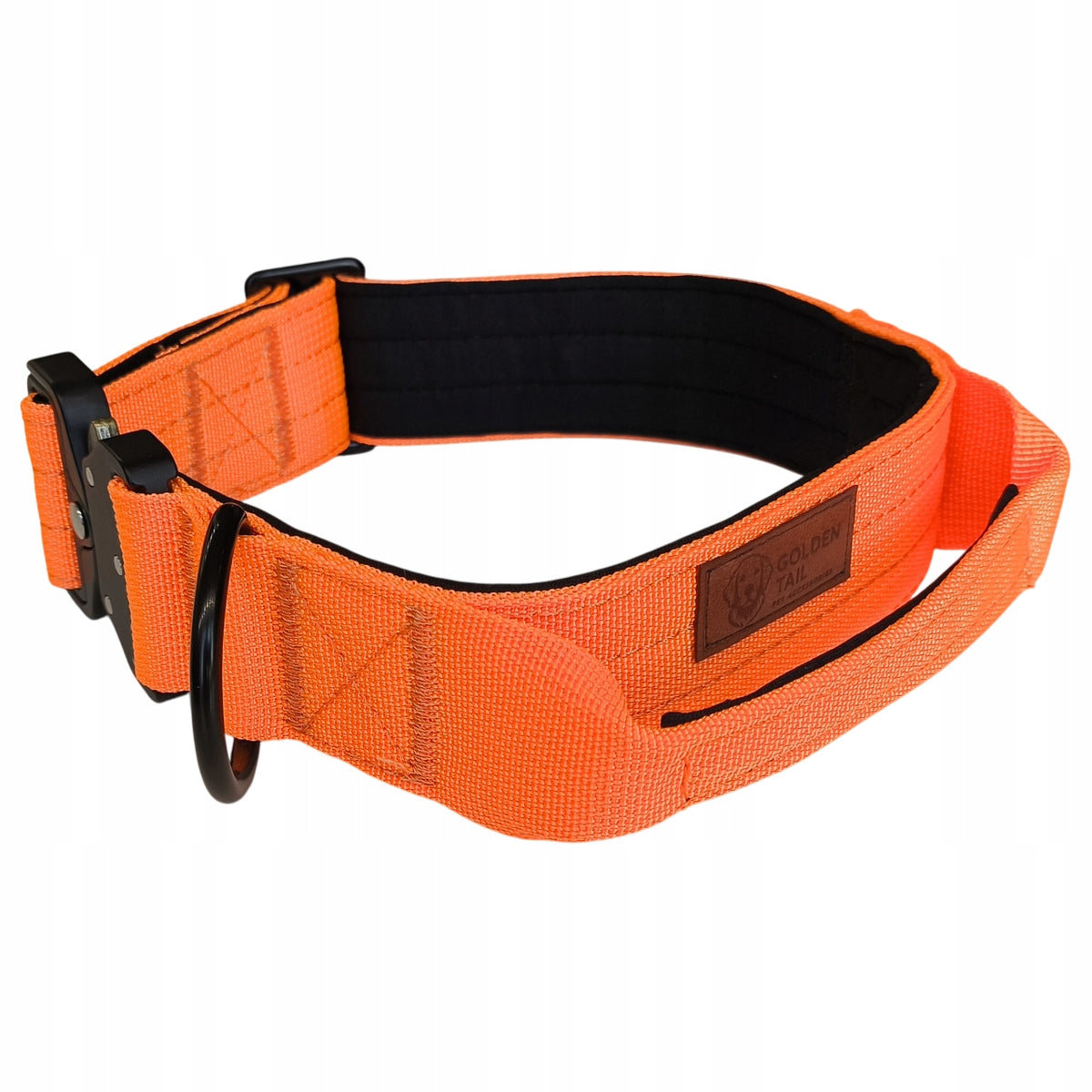 GoldenTail Dog Collar Orange L Strong Metal Clasp Handle