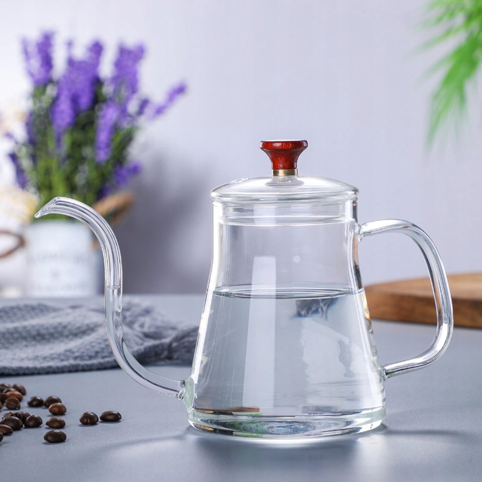Gooseneck Glass Tea Pour Over Kettle Coffee Dripper with transparent 350ml