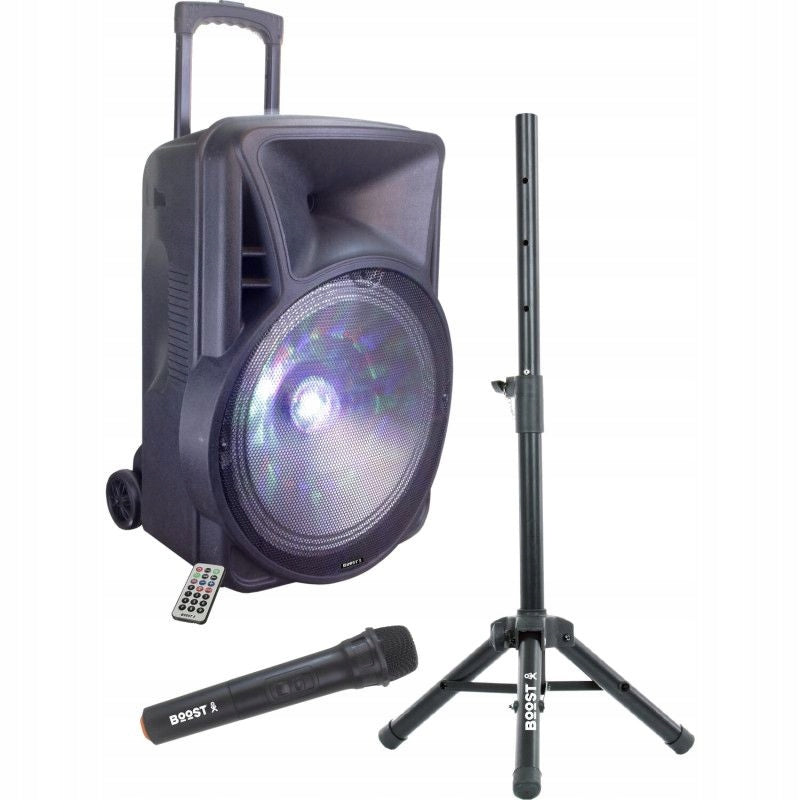 Głośnik 15" BOOST-MOBILE15-SET + statyw i mikrofon DJ karaoke impreza