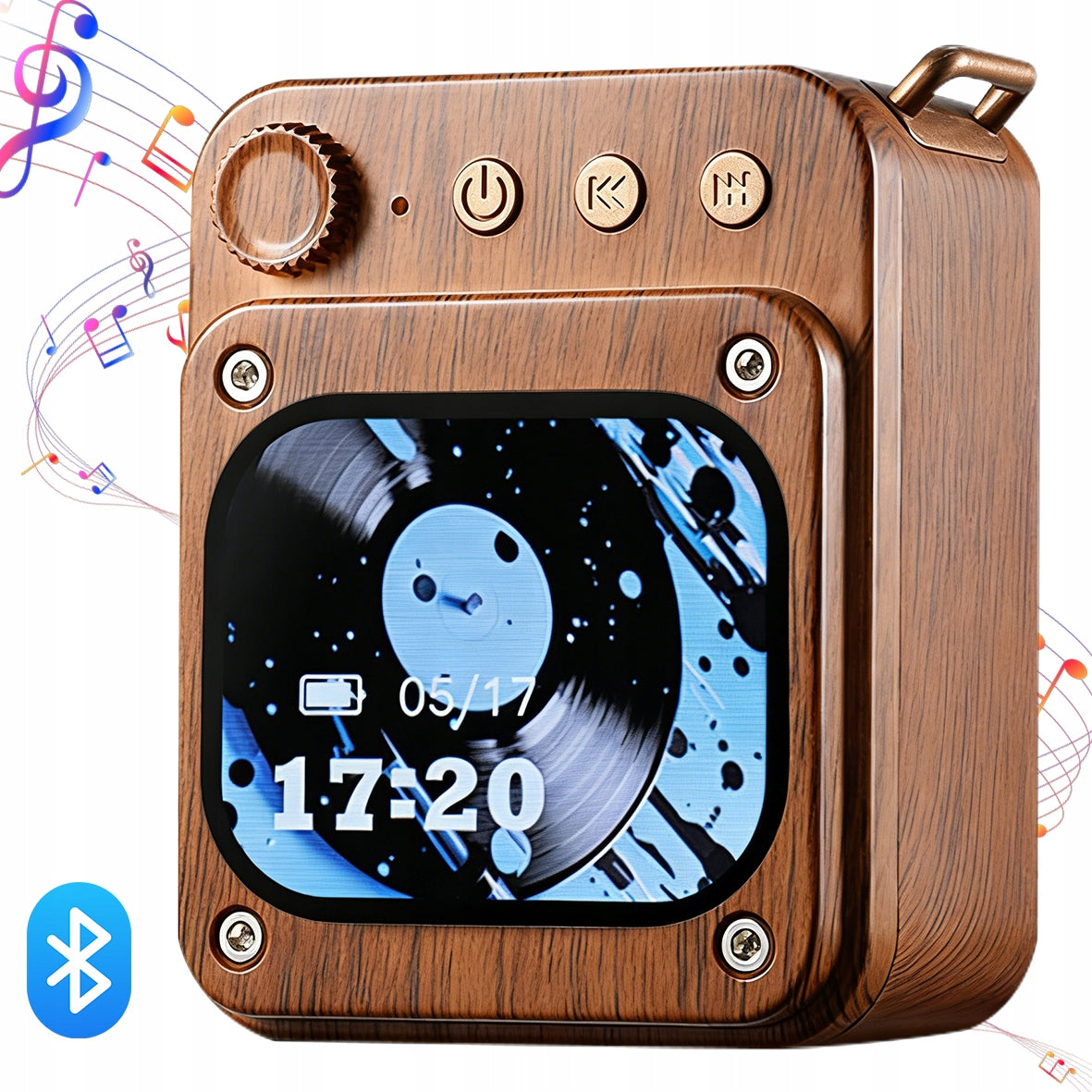 Głośnik Bluetooth 5.4 Retro Mini Drewniany z Kolorowym Ekranem
