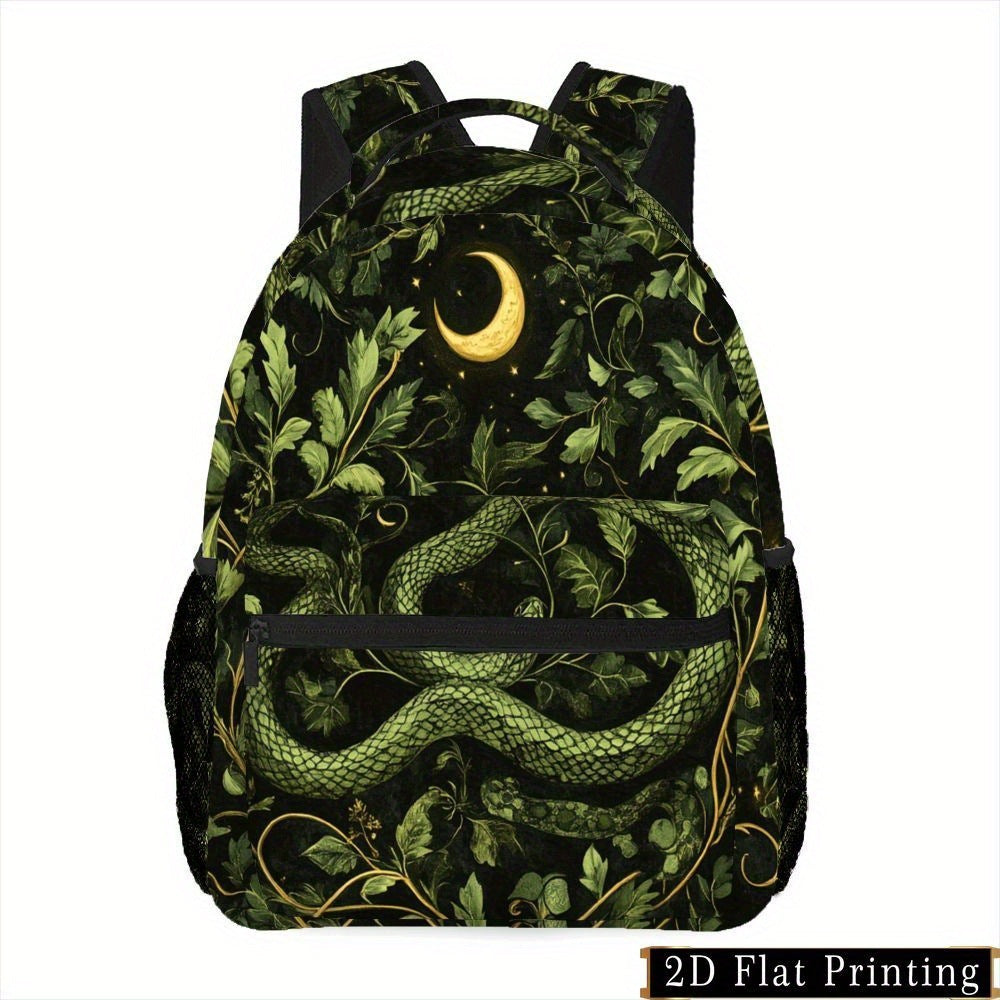 Gothic Backpack with Snake and Bat Wing Print - Large Capacity School Bag