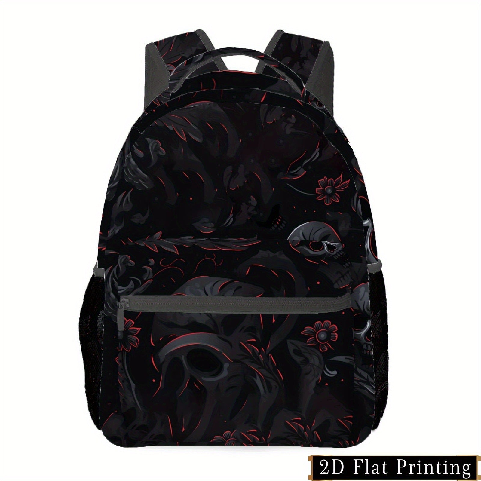 Gothic Skull Print Backpack - Lightweight with Padded Shoulder Strap and Multiple Compartments