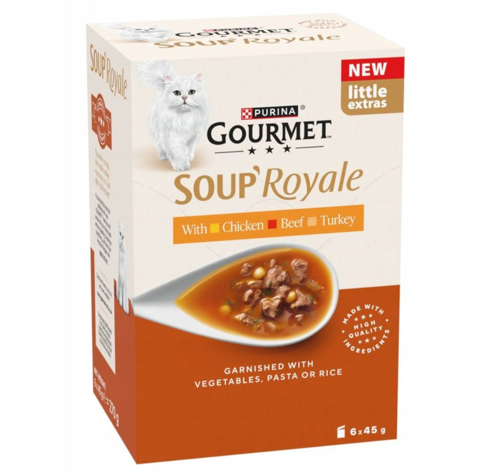 Gourmet SOUP ROYALE cat soup CHICKEN BEEF TURKEY set 6x45g