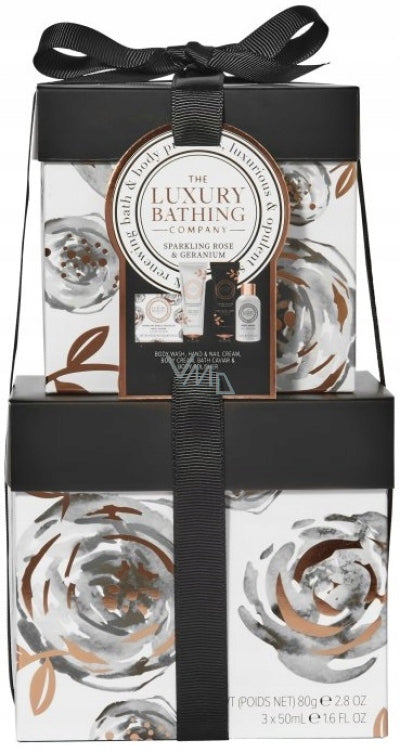 Set Grace Cole Rose &amp; Geranium: Duschgel, 50 ml + Körpercreme, 50 ml + Handcreme, 50 ml + Badesalz, 80 g + Schwamm 