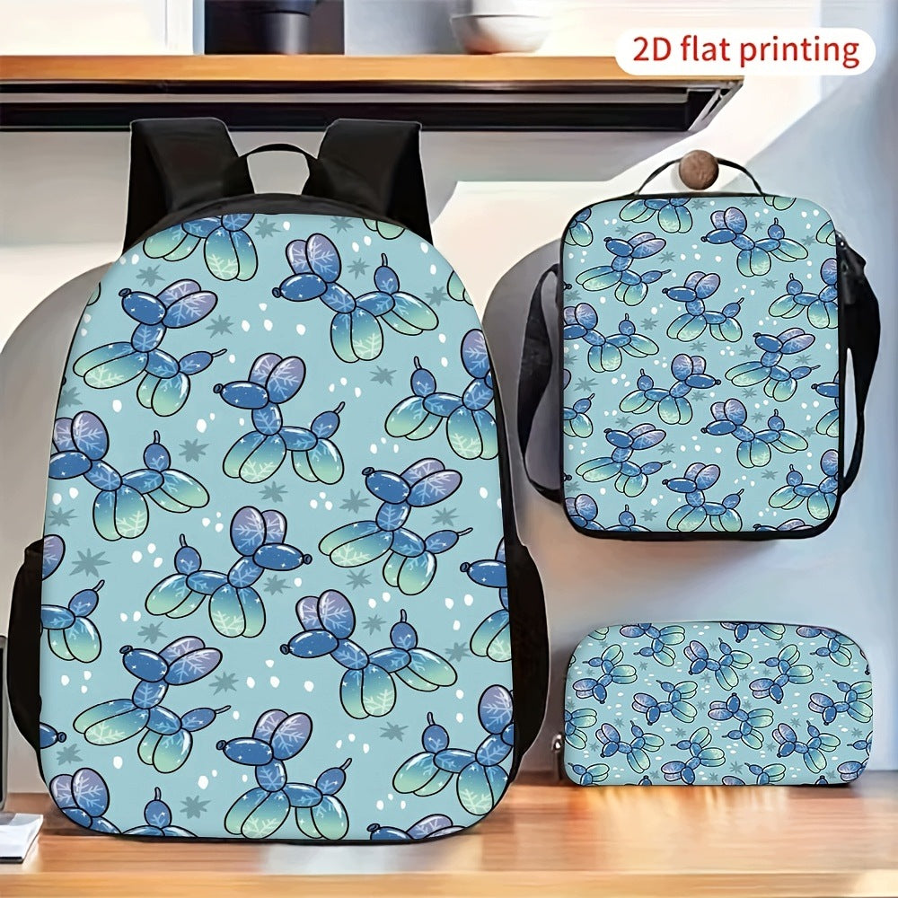 Gradient Blue Balloon Dog Backpack Set Lunch Bag Pencil Case
