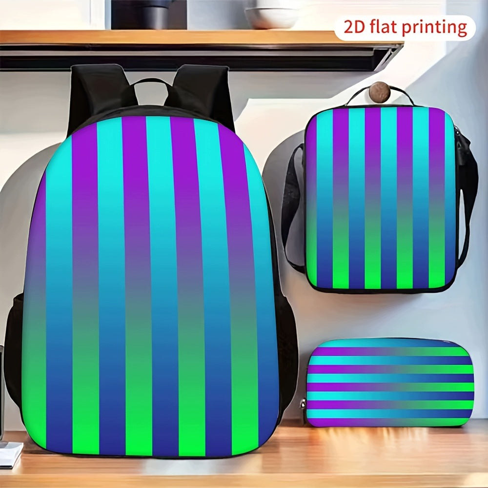 Gradient Vertical Stripes Backpack Set with 2D Flat Crossbody Pencil Case