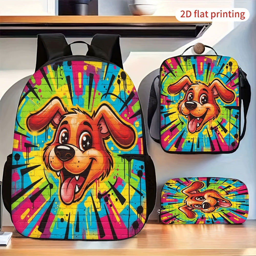 Graffiti Splash Art Cute Dog 3-Piece Backpack Set with Crossbody Bag
