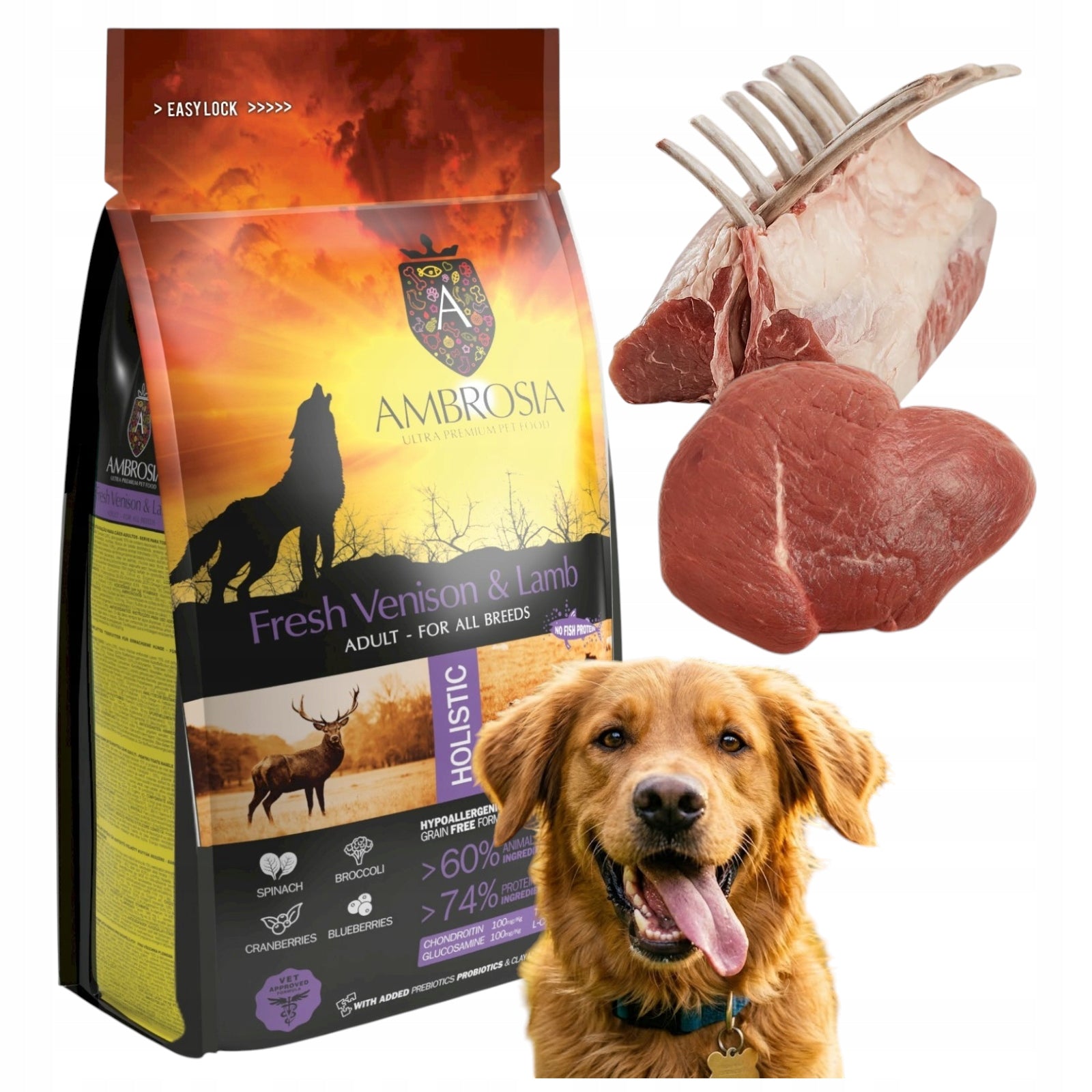 Grain-Free Dog Food venison with lamb 12kg AMBROSIA ADULT DOGS