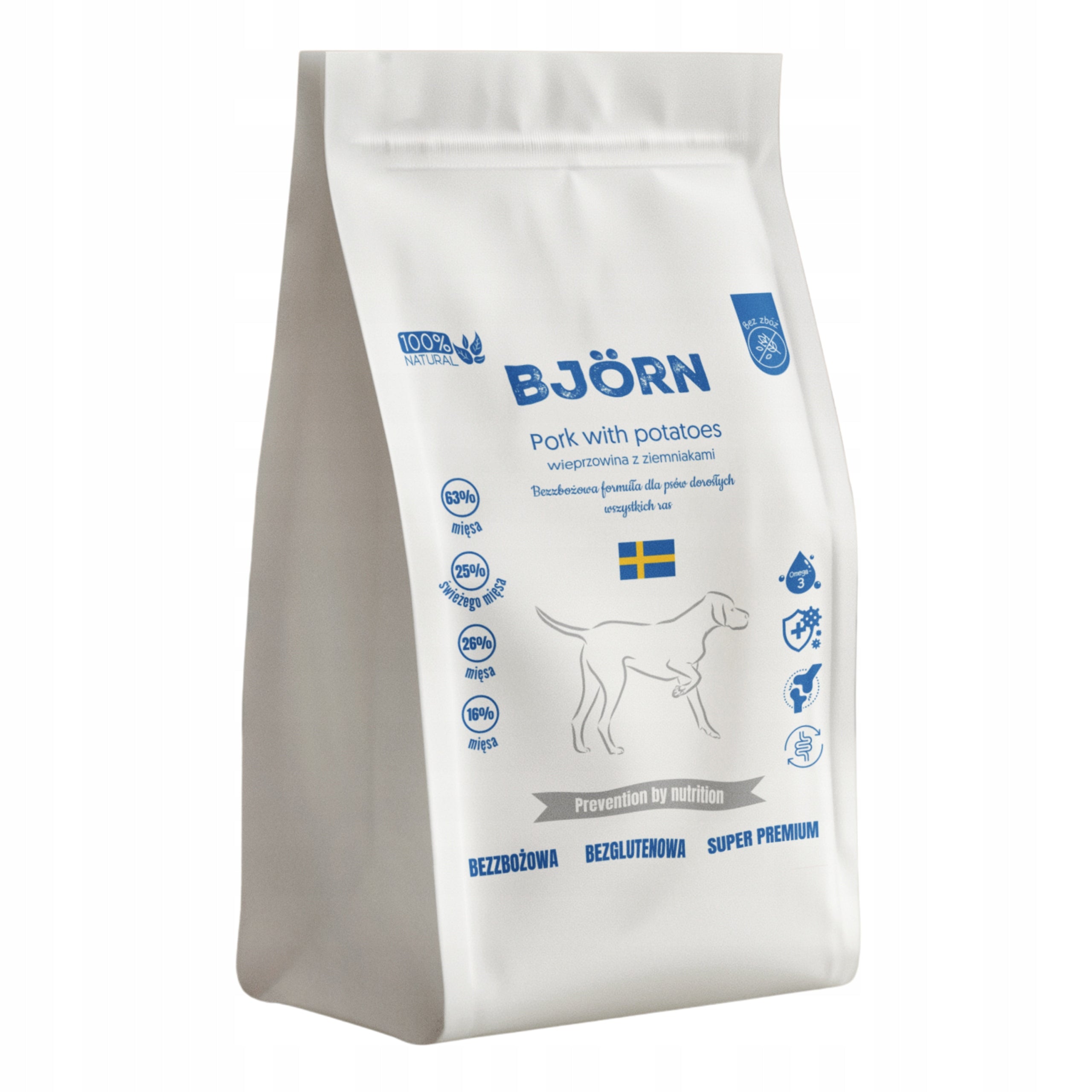 Grain-Free Dry Dog Food Pork with Potatoes 65% Meat 10kg BJÖRN Brand Björn