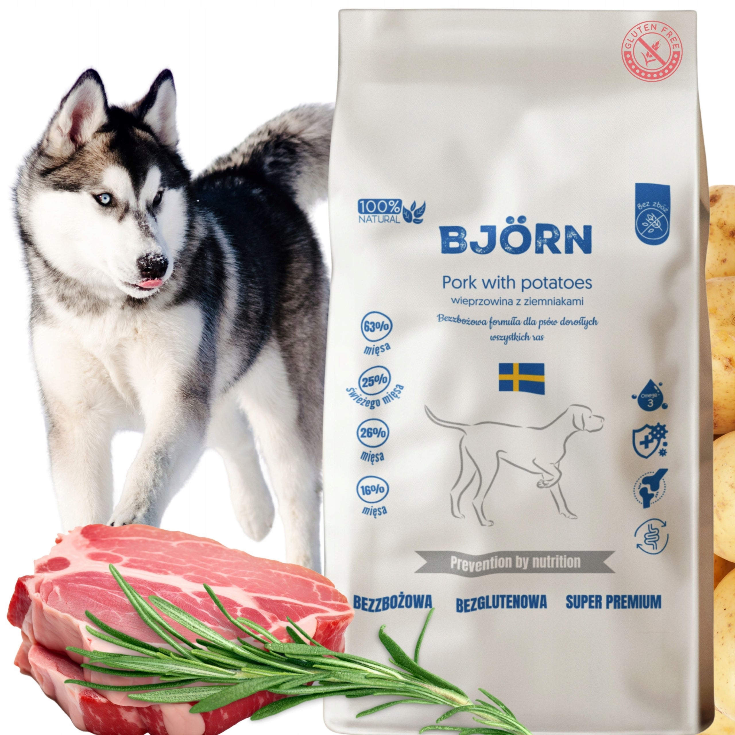 Grain-Free Dry Dog Food Pork with Potatoes 65% Meat 10kg BJÖRN