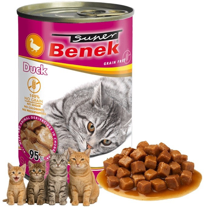 Grain-free wet food with duck in sauce 415g SUPER BENEK cat can