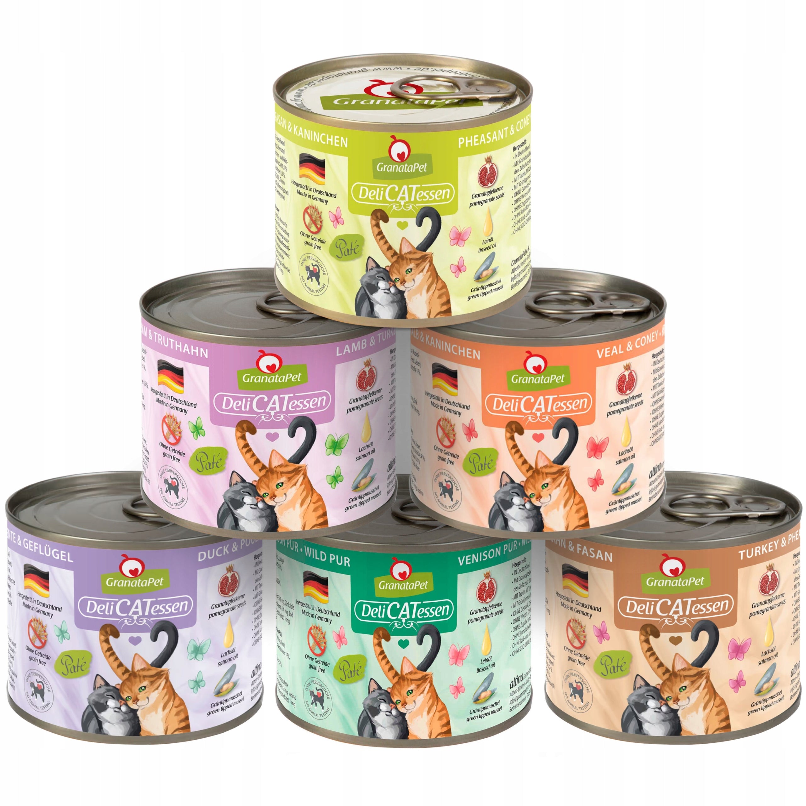 GranataPet without fish wet cat food, 6 flavor mix, 6x 200g set