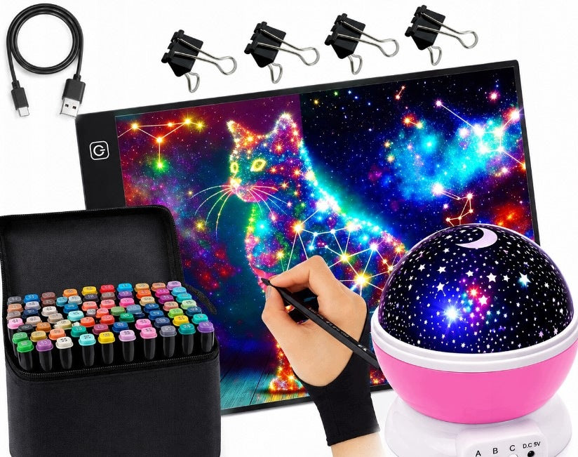 Graphic Tablet - Led Drawing Board + Marker Set + Pink Projector