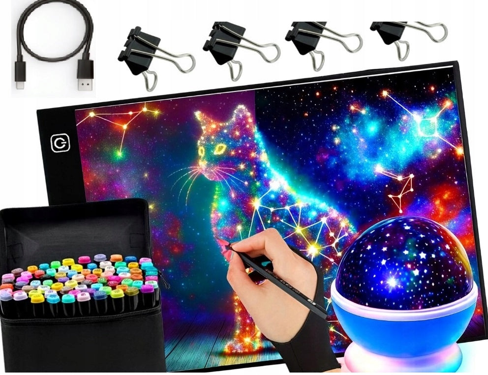 Graphic Tablet - Led Drawing Board + Marker Set + Star Projector