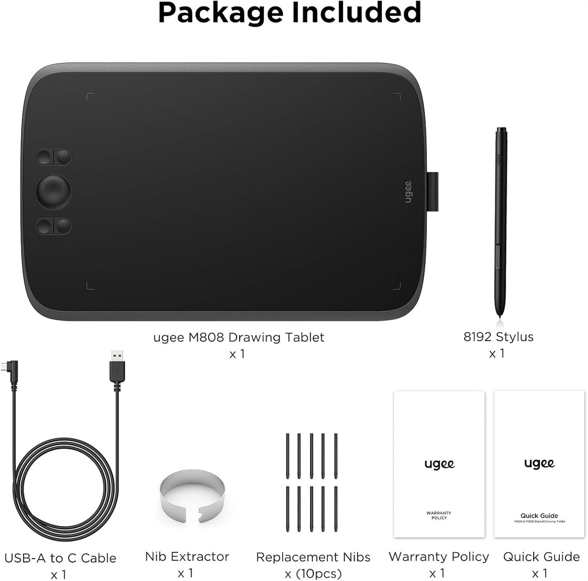 Graphics Tablet ugee M808 10x6.25 Inch with 8 Buttons and Pen Manufacturer code M808 Grey
