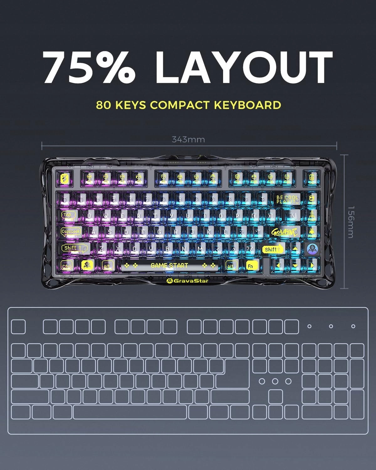 GravaStar Mercury K1 Gaming Mechanical Keyboard 75% RGB Bluetooth/USB Manufacturer code Mercury K1 Lite