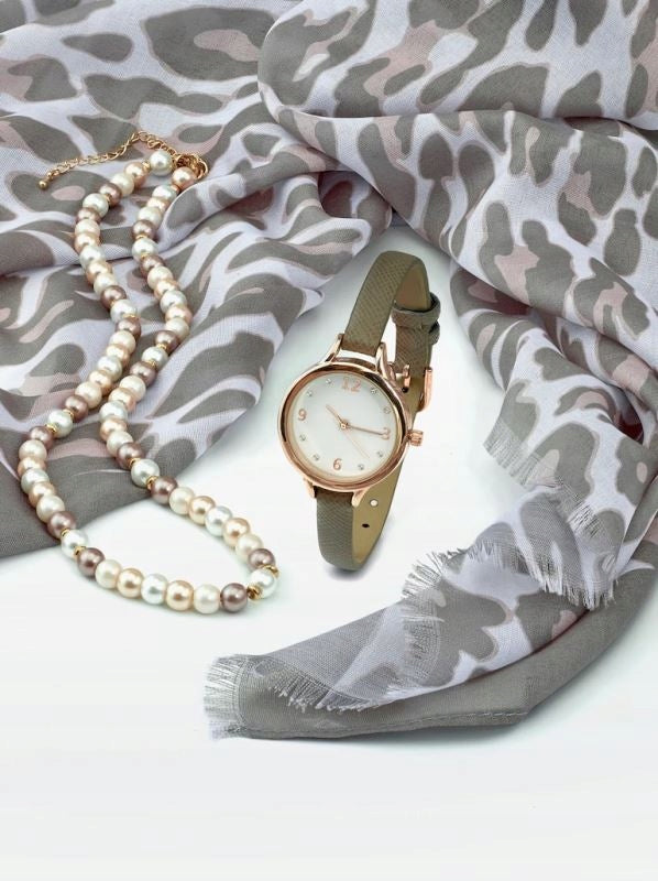 Gray spotted scarf + watch + HALOO necklace Brand no brand